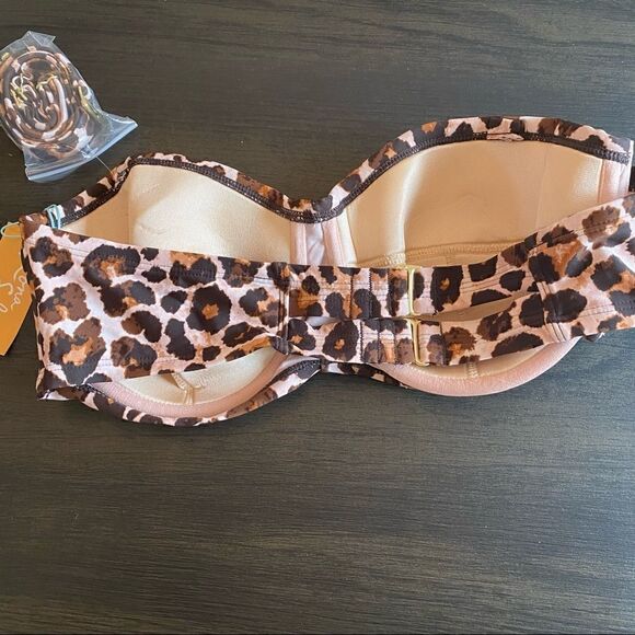 Kona Sol Bandeau Bikini Top Animal Print Plus NWT adjustable straps attachable - Picture 6 of 6